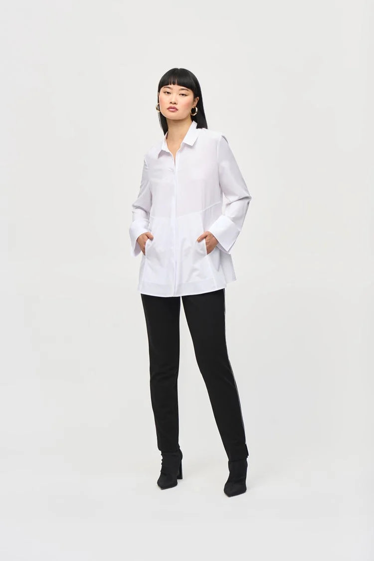 Super Deal Joseph Ribkoff White Woven Button-Down Blouse With Pockets
