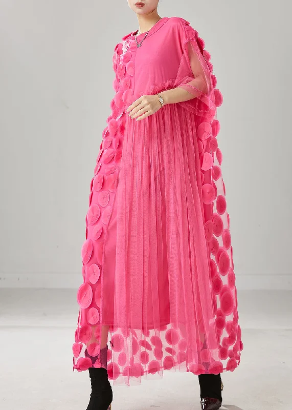 Members Only Natural Pink Asymmetrical Patchwork Tulle Maxi Dress Summer