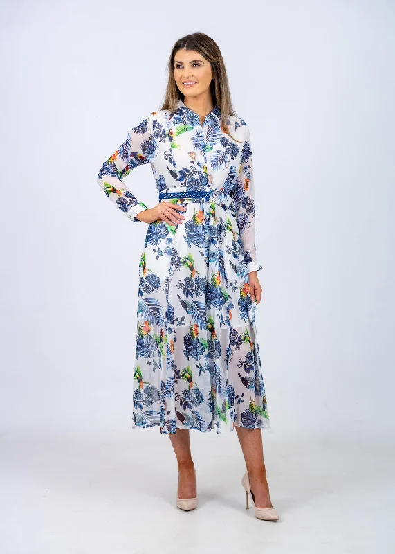 Grand Opening Sale Emily Lovelock White Bird Patterned Dress