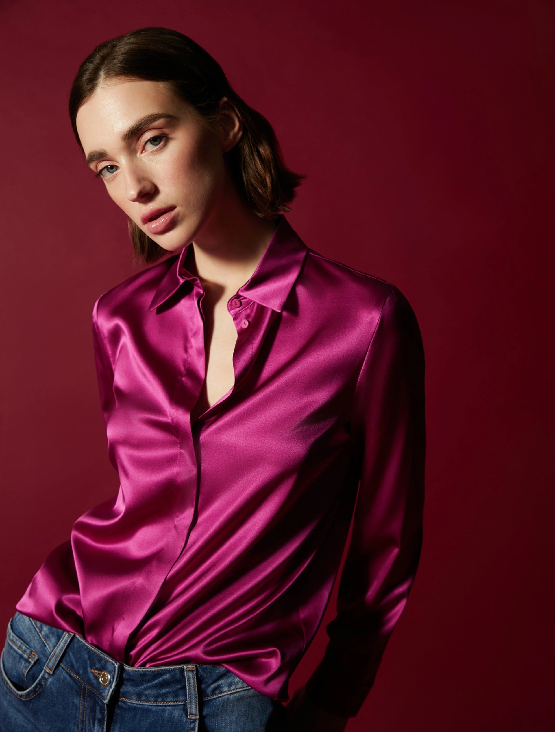 Price Fest PENNYBLACK Fuchsia Silk Satin Peonia Shirt