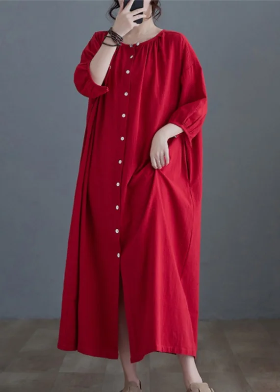 chic dressRed Button Maxi Shirts Dresses Summer