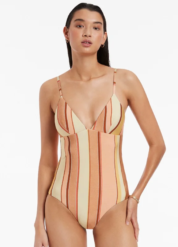 Instant Discount Fira Stripe V-Neckline One Piece - Marigold