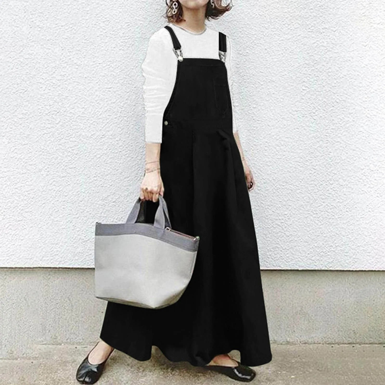 Clearance Items JuliaFashion - Casual Big Swing Loose Long Solid Fashion Pocket Suspender Large Size Sleeveless Pockets Strap Dress