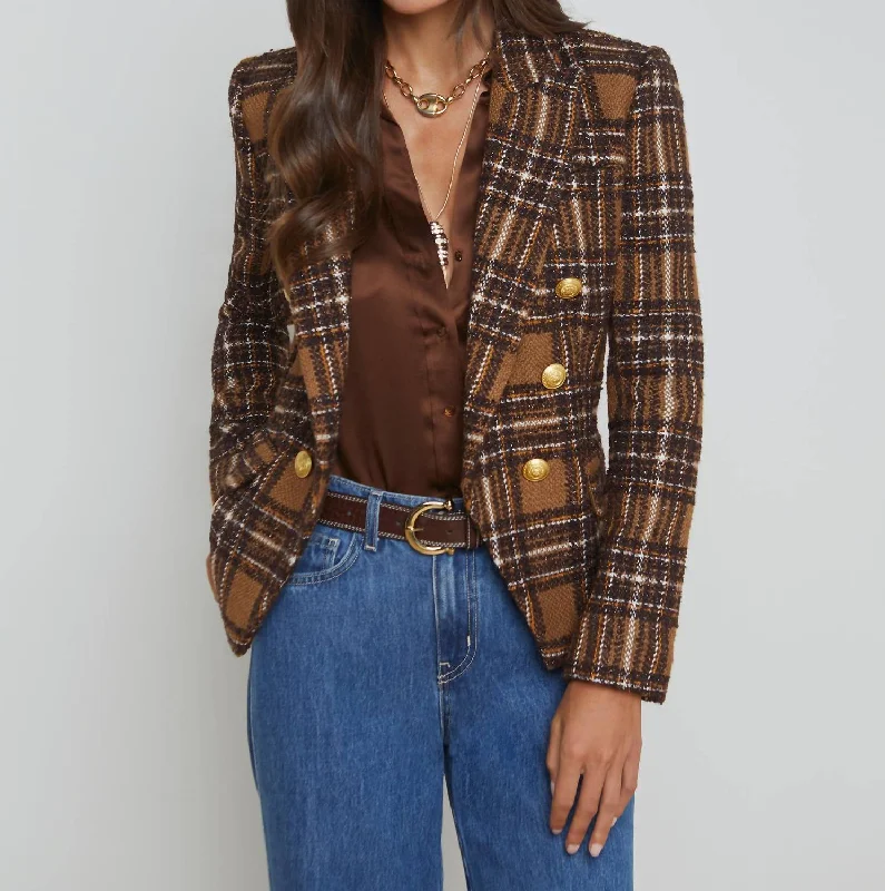 Sale Event Kenzie Double Breasted Blazer In Brown /yellow Plaid
