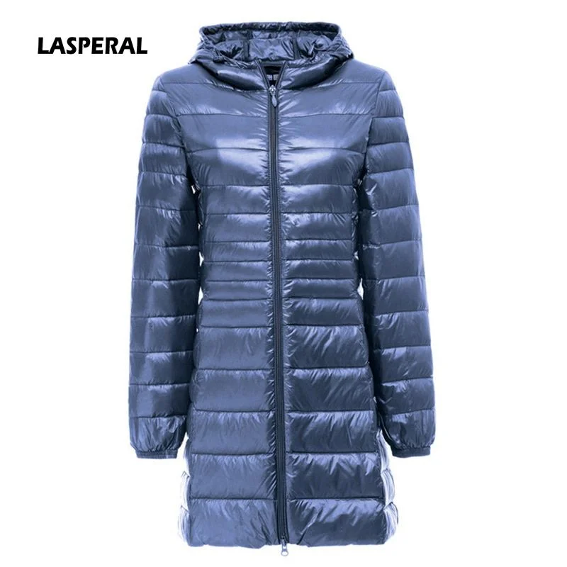 slim fit coatLASPERAL 2018 Womens Fashion Winter Light Down Jacket 90% Duck Down Hooded Jackets Long Warm Slim Coat Winter Jacket Women Parka