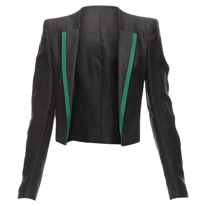 Buy More, Save More Haider Ackermann Ramie Silk Green Trim Cropped Blazer Jacket