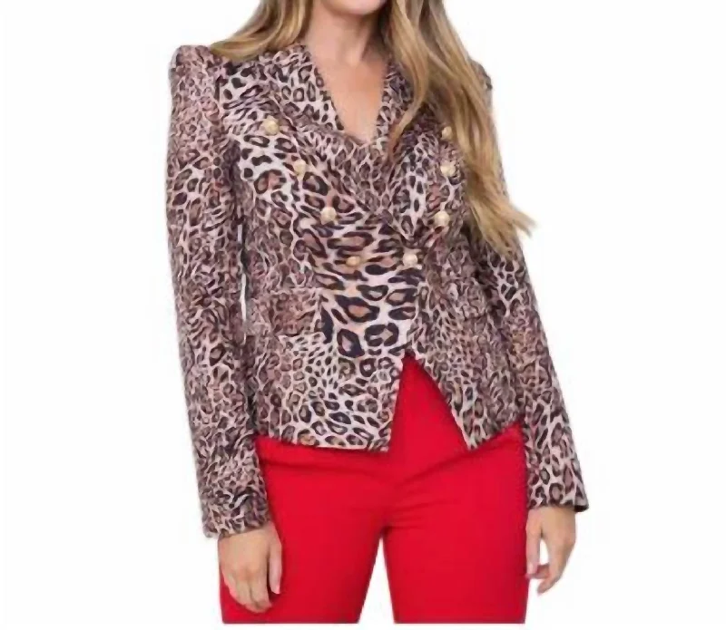 Mega Deal Leopard Double Breasted Blazer In Taupe