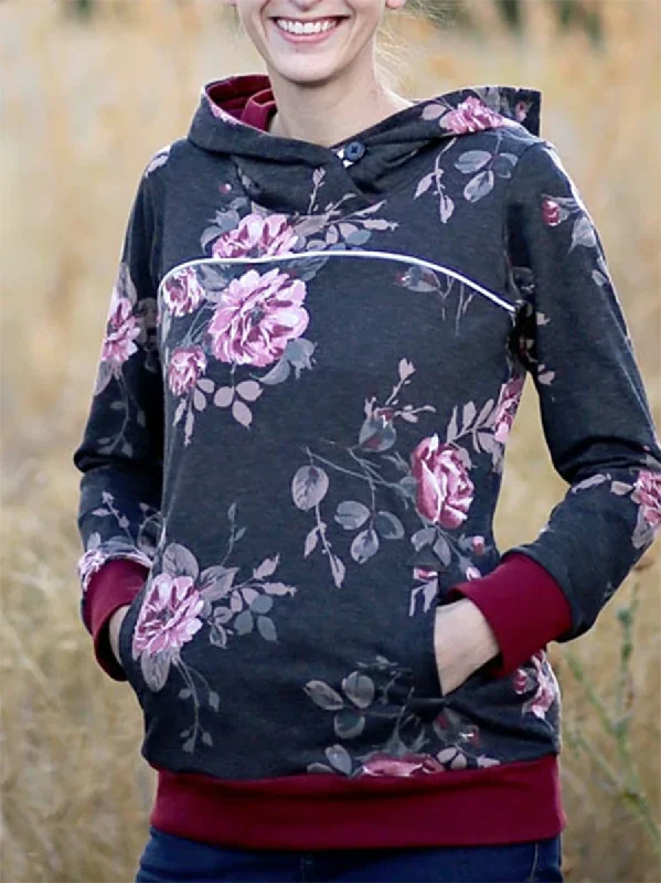 Overstock Printed Hooded Large Size Pocket Sweatshirt