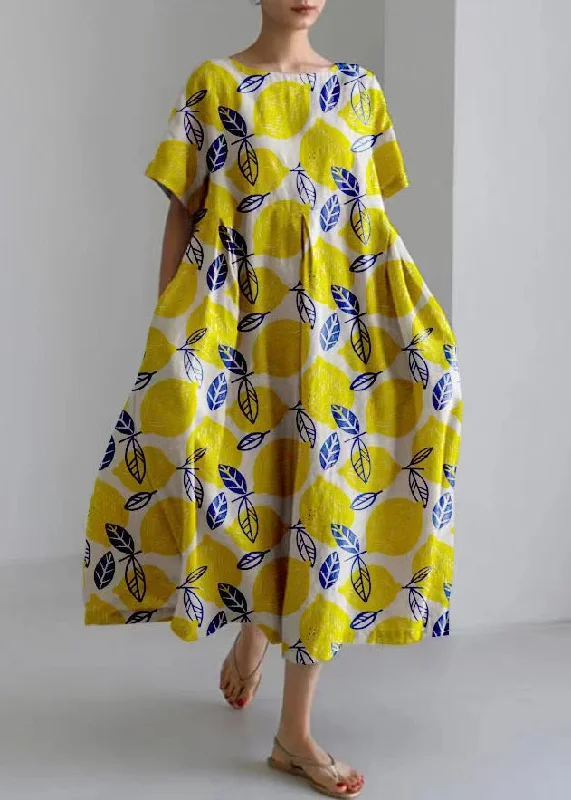 wool dressHandmade Yellow Wrinkled Pockets Holiday Maxi Dress Summer