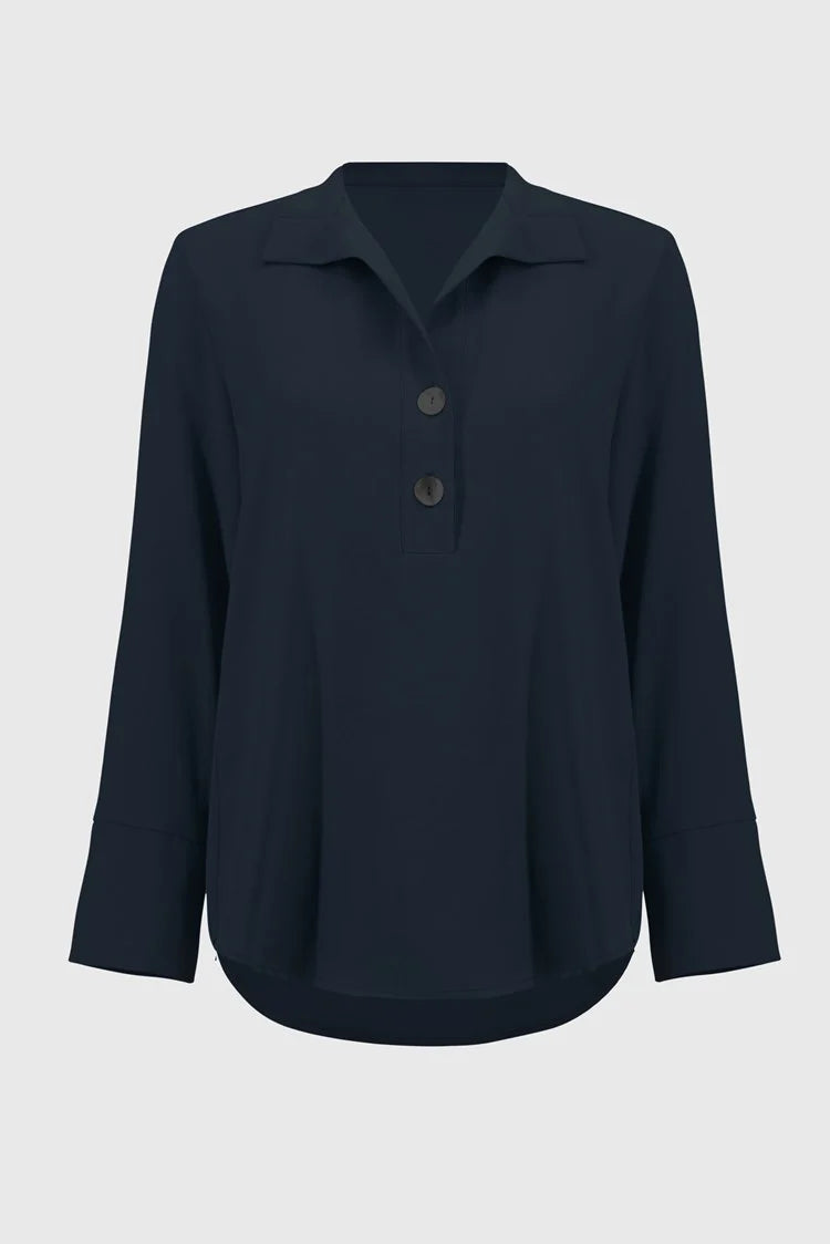 shift dressJoseph Ribkoff Midnight Blue Eggshell Straight Top With Button Detail