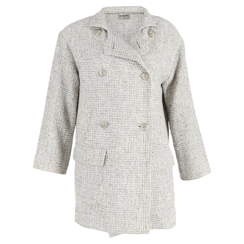 Special Price Chanel Double-Breasted with Pockets Jacket in Grey Tweed