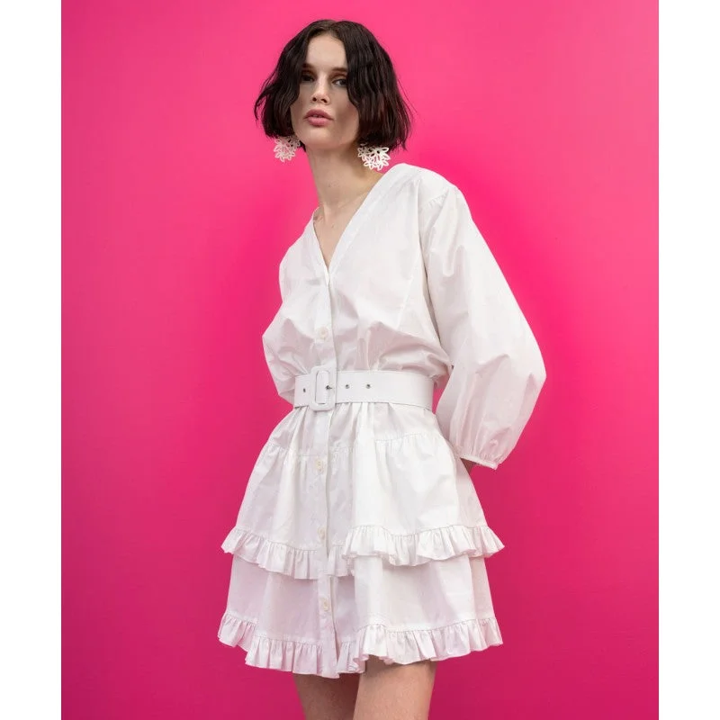 Huge Discounts Access White Mini Dress With Ruffles
