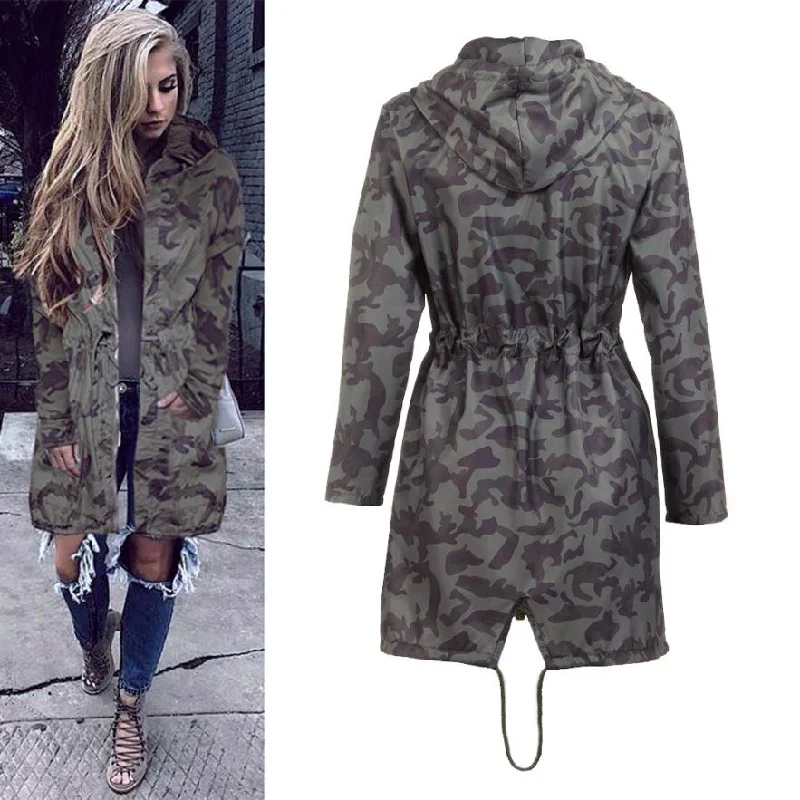 minimalist jacketWomens Coat fashion 2017 ladies Hooded Long Sleeve Coat Windbreaker Camouflage Outwear spring autumn women coat Giacca a vento#8