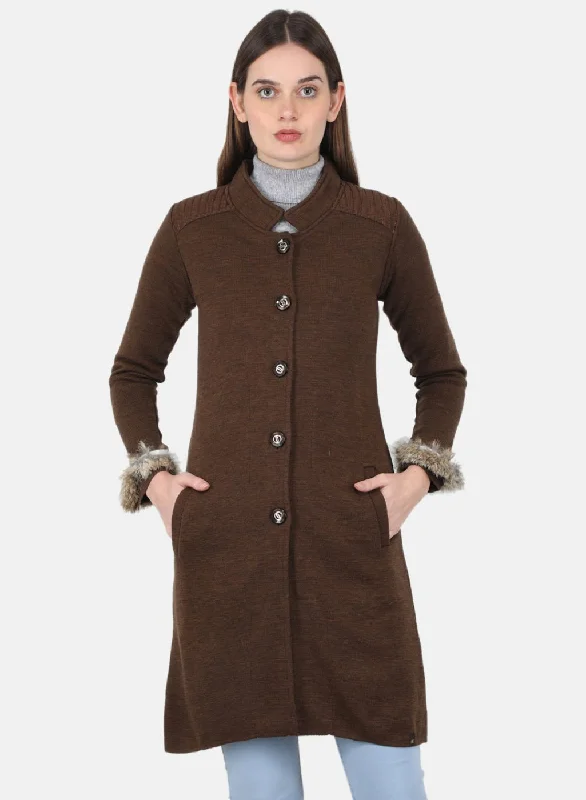 stylish lightweight coatWomen Brown Self Design Coat