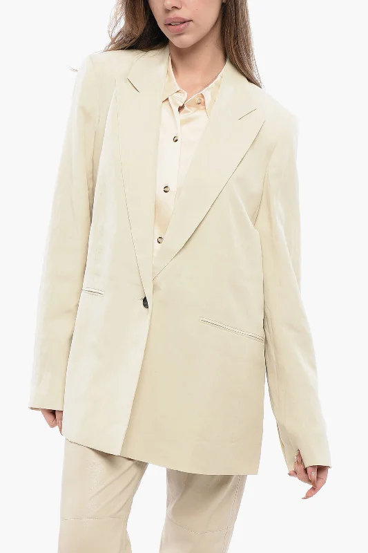 Buy Now Allsaints Linen Blend 1 Buttons Deri Blazer With Peak Lapel