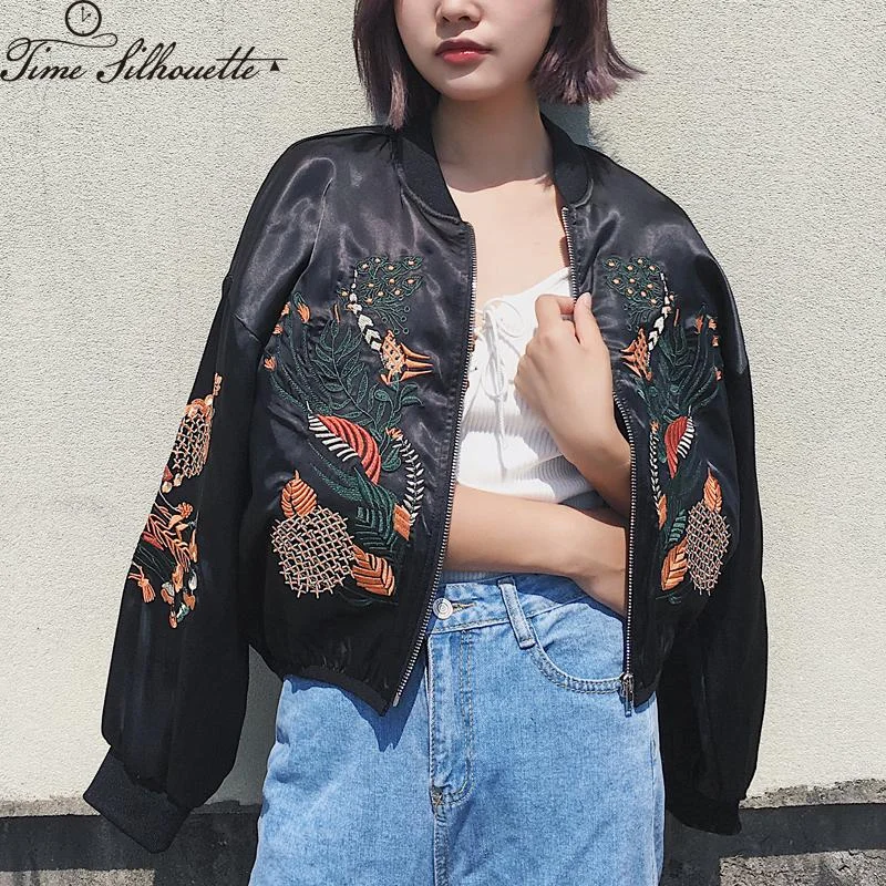 casual trench coatVintage Floral Embroidery Basic Jacket Coat Women Autumn 2018 Street Bomber Jacket Baseball Jackets Jaqueta Casaco Feminina L997