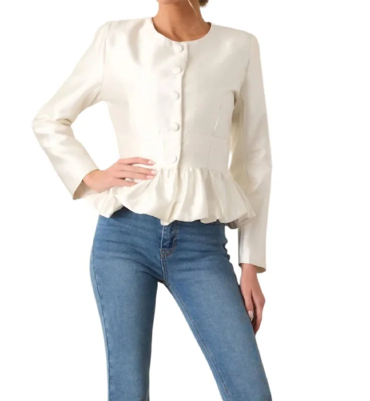 Epic Deals Satin Peplum Jacket In White
