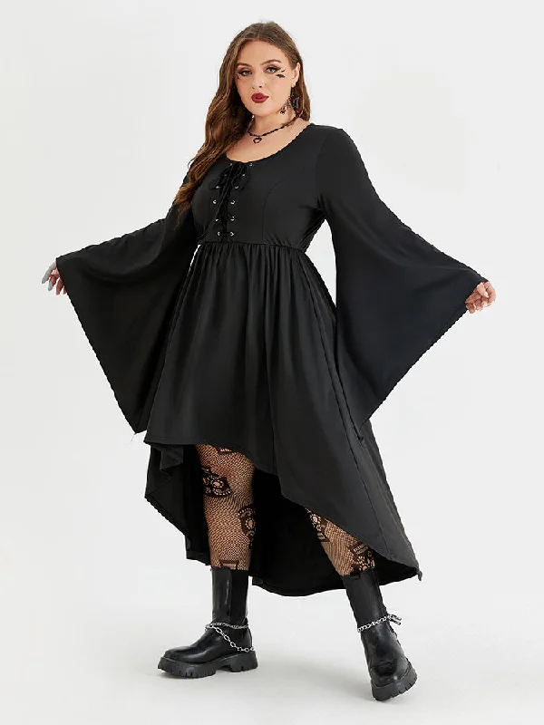 wool dressHalloween Drawstring Front Pocket High Low Midi Dress