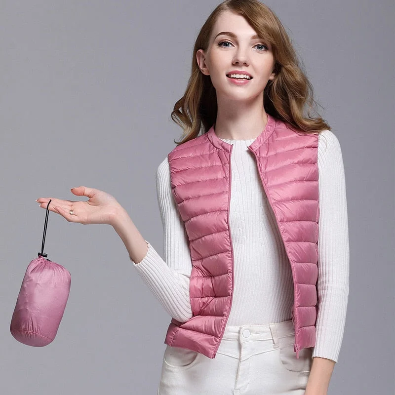 Lowest Prices 2018New Autumn Women 90% White Duck Down Vest Ultra Light Down Vest Jacket Winter Round Collar Peter Pan Slim Sleeveless Coat
