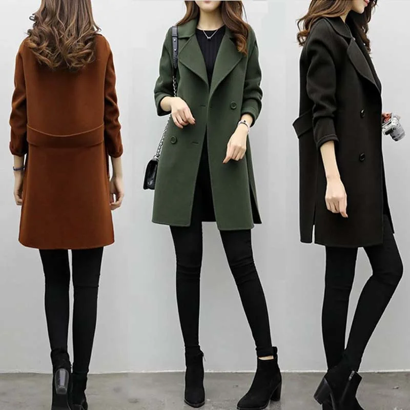 tailored blazer coatWinter women wool blend ladies long coat female jacket plus size collarcoats Outwear jackets Double-breasted elegant overcoat