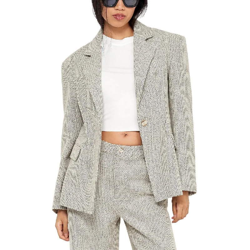 Time-Limited Offer Womens Plaid Shoulder Pads One-Button Blazer