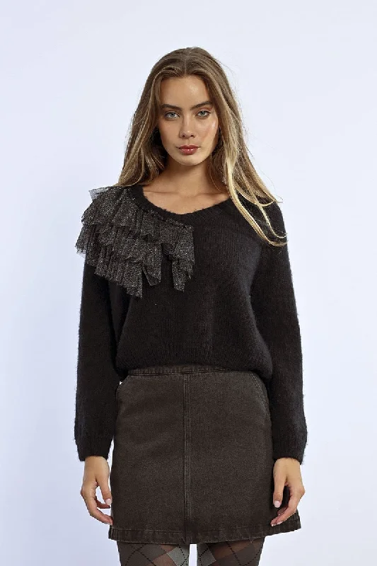 sophisticated dressMolly Bracken Black Fancy Asymmetrical Sweater