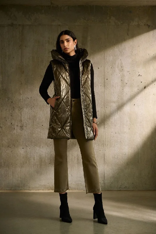 Final Clearance Joseph Ribkoff Taupe Quilted Hooded Puffer Vest