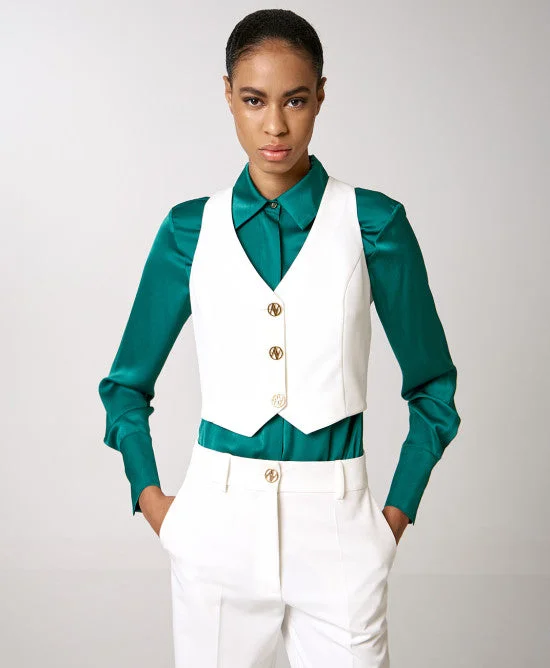 Limited Edition Access Fashion White Vest With Monogram Buttons