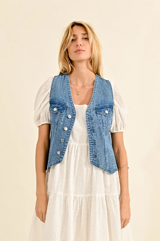 YEAR-End Clearance Molly Bracken Light Blue Denim Vest