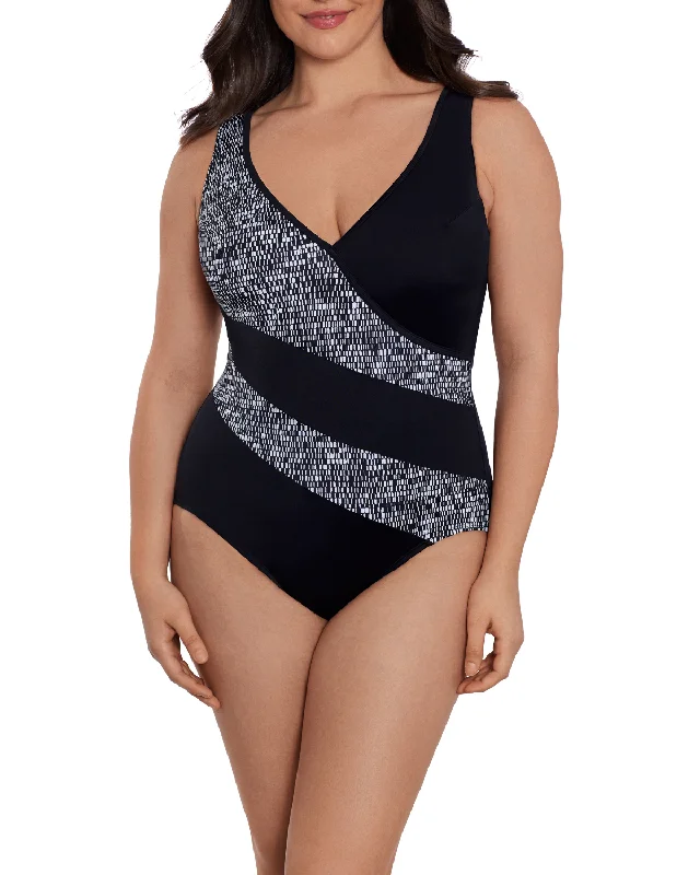 Extra Discounts 2024 Longitude Madison Square Faux Surplice Tank Long Torso One Piece Swimsuit - L241715