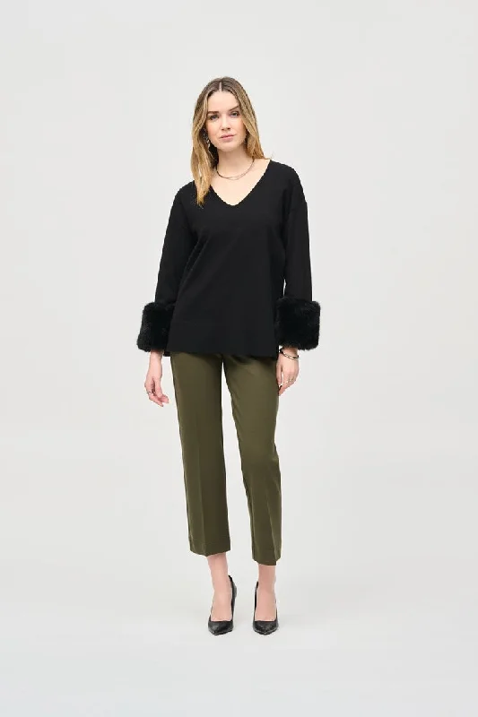 Shop and Save Joseph Ribkoff Black Sweater Knit Tunic With Faux Fur Cuffs
