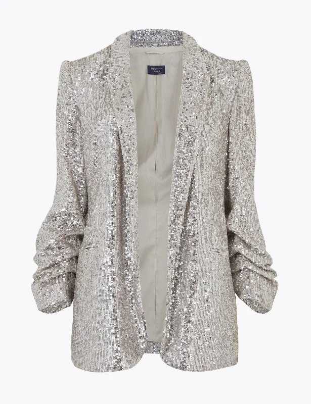 Extra Discounts Relaxed Sequin Ruched Sleeve Blazer