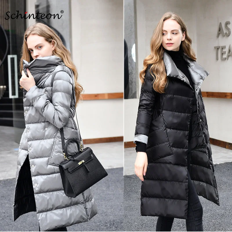 oversized coat2018 Ultra Light Down Jacket Reversible Two Side Wear 90% white duck down Long Coat Slim Stand Collar Outwear Waterproof