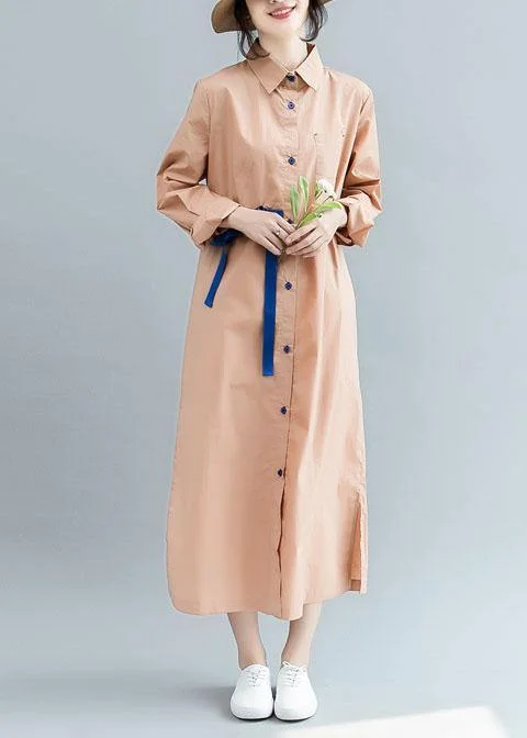 high-waisted dressBohemian side open cotton Long Shirts Fashion Ideas nude cotton shirt Dress fall