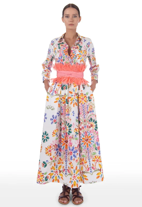 evening dressSara Roka ElenaT96 Midi/Full Length Wrap Floral Print Shirt Dress