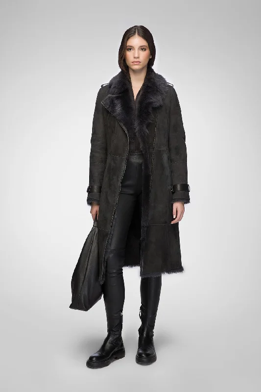 chic outerwearHarmony - Anthracite Suede Shearling Coat