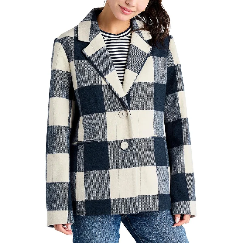 Steals and Deals Womens Plaid Oversized Double-Breasted Blazer