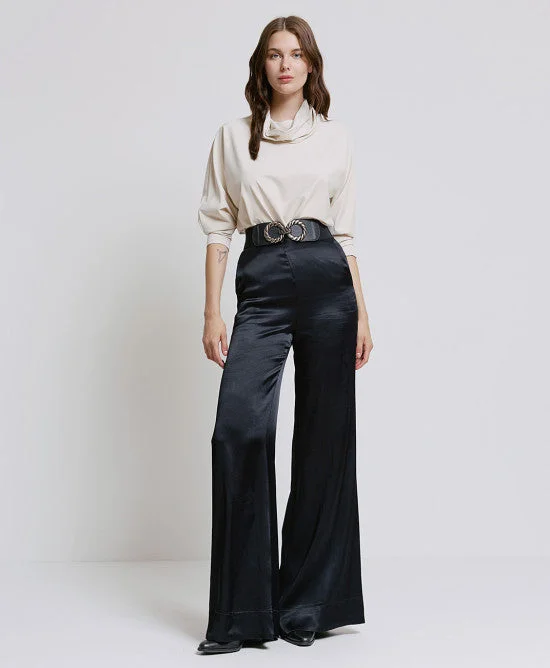 Sale Event Access Fashion Black Satin Flared Pants