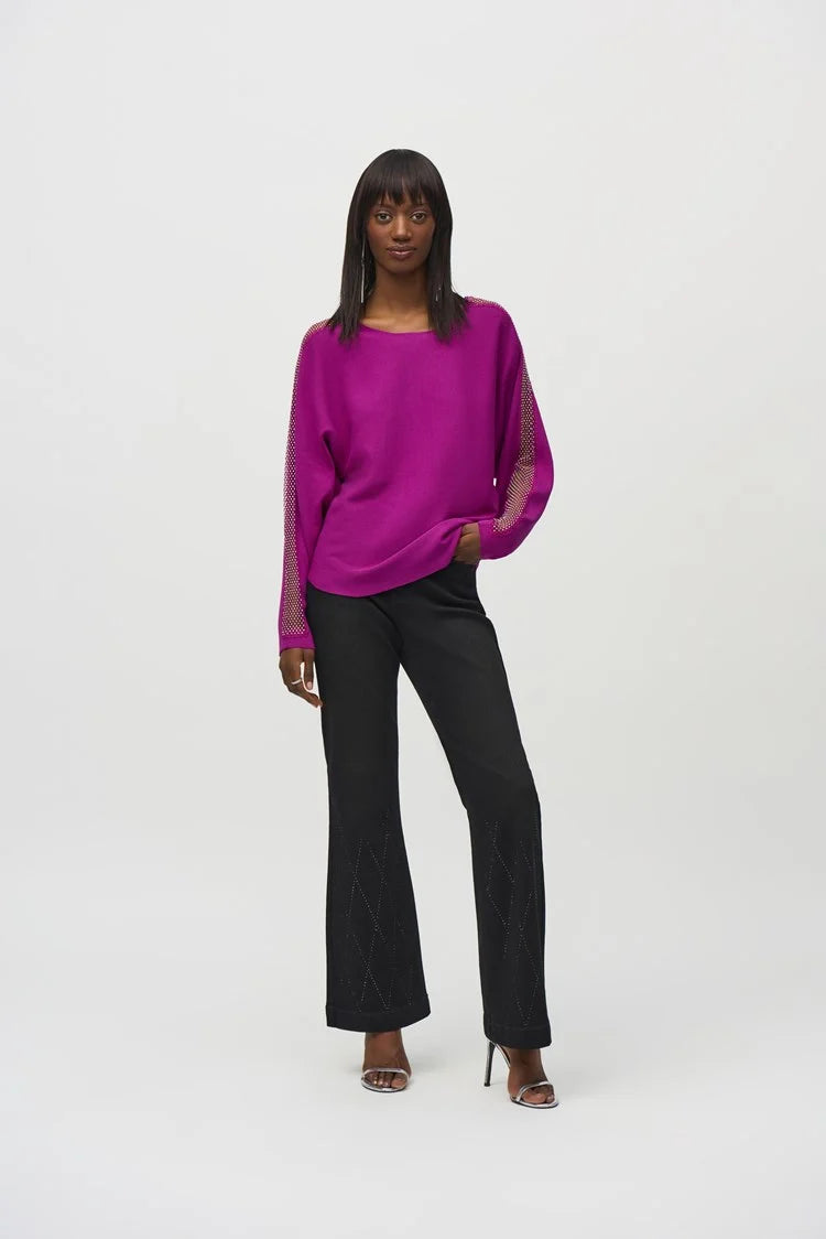 Hot Deal Joseph Ribkoff Empress Sweater Knit Pullover with Lace & Sequin Trim