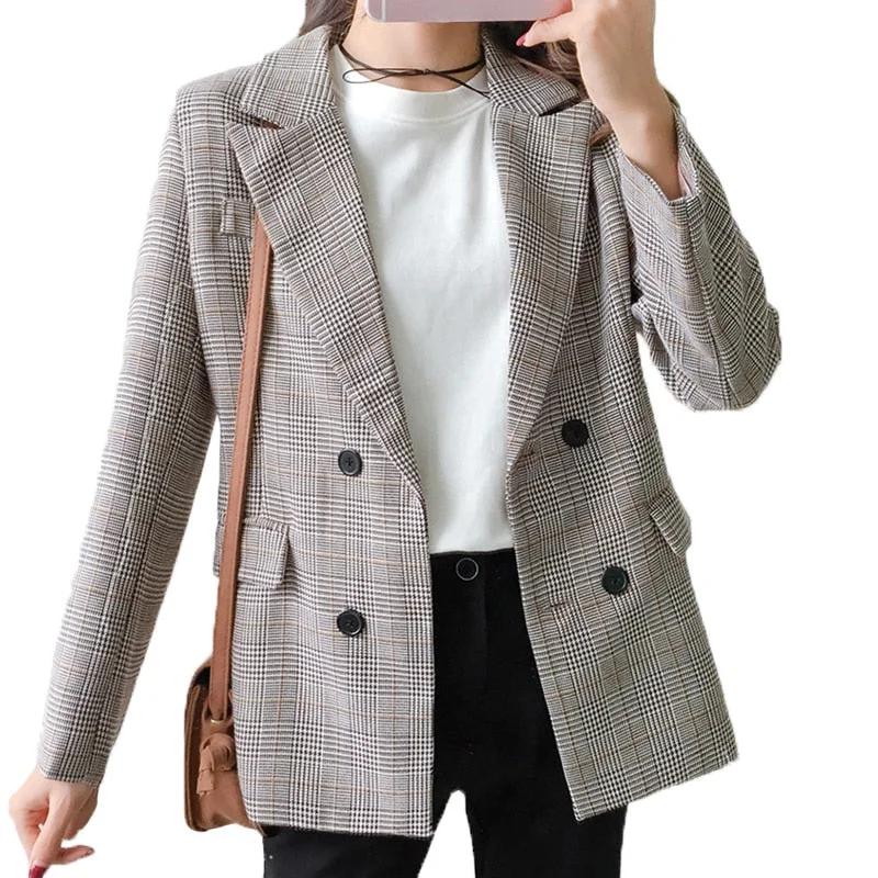Year-End Sale Plaid Blazer Women 2018 Double Breasted Winter Coat Woman Blazers Feminino Casual Work Suit Long Sleeve Jacket Mujer Chic Cotton Year-End Sale Plaid Blazer Women 2018 Double Breasted Winter Coat Woman Blazers Feminino Casual Work Suit Long Sleeve Jacket Mujer Chic Cotton