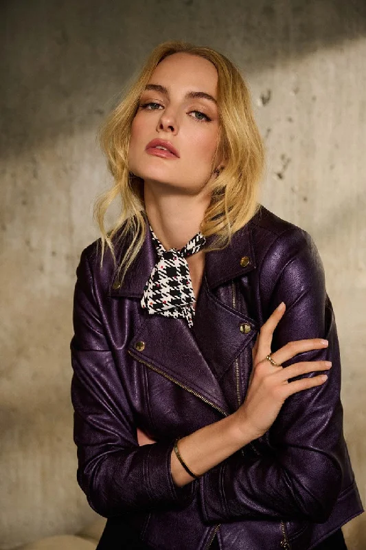 Low Prices Joseph Ribkoff Metallic Blackcurrant Faux Leather Biker Jacket