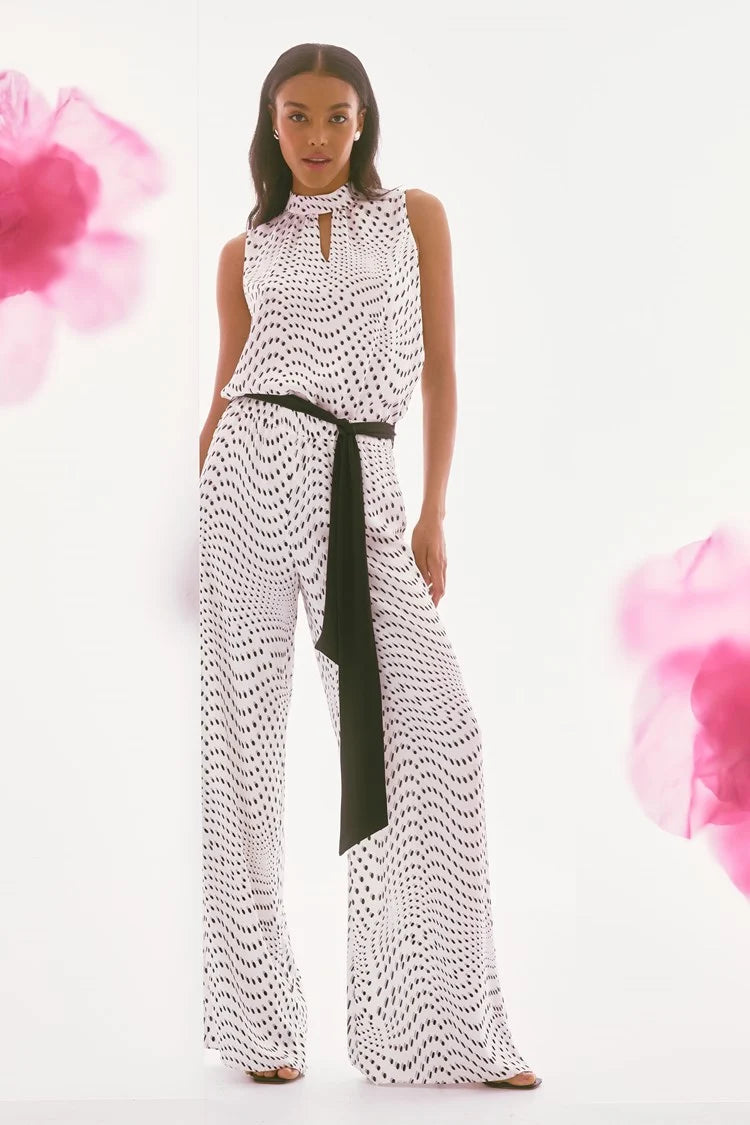 tiered dressJoseph Ribkoff Vanilla/Multi Signature | Satin Dot Print Belted Wide Leg Pants