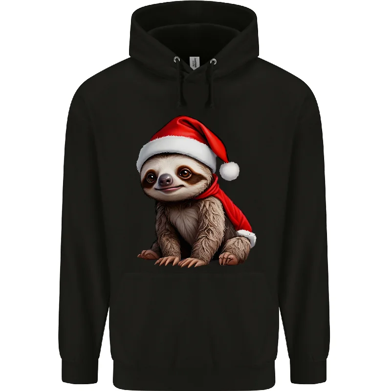 Discount Mania A Cute Christmas Sloth With Xmas Hat on Mens 80% Cotton Hoodie
