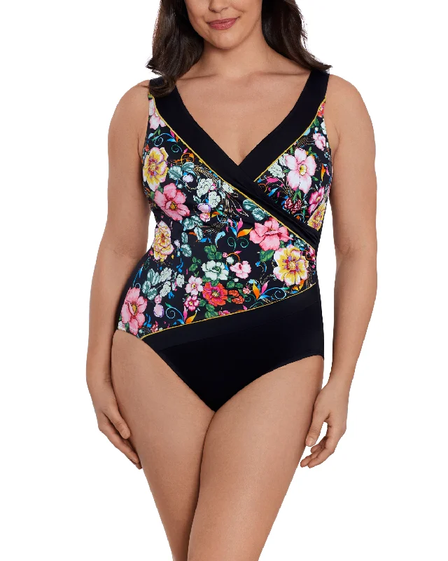 Early Access 2024 Longitude True Romance Piped Side Shirred Surplice Long Torso One Piece Swimsuit - L242611