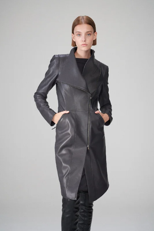 fashionable quilted coatAlyson - Anthracite Leather Coat