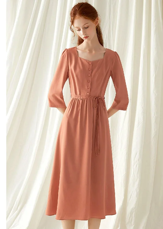 one-shoulder dressNatural Square Collar blended dress Tutorials red high waist Maxi Dresses fall