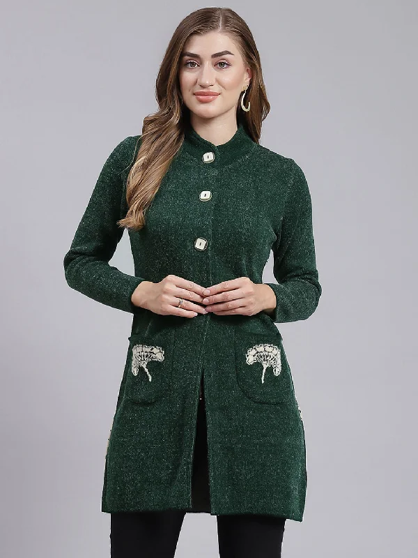 comfortable winter coatWomen Green Jaquard Wool blend Knitted Coat