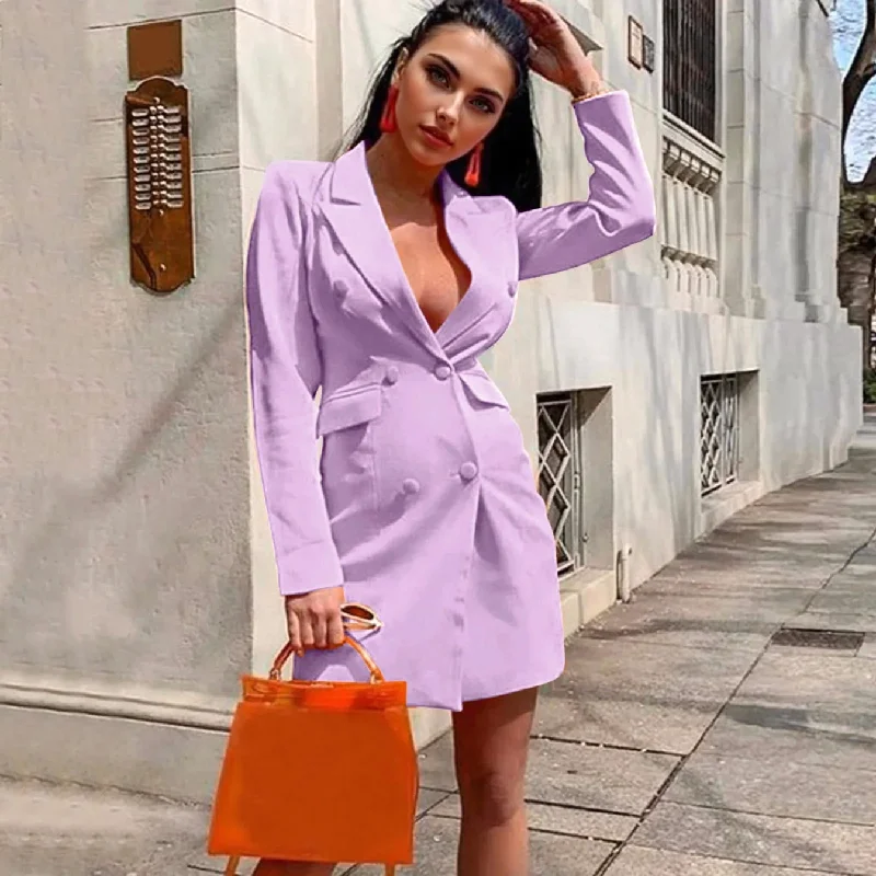 Online Only JuliaFashion - Women Autumn Winter Long Sleeved Breasted Waist Suit 2024 Spring Slim Blazer Office Lady New Casual Button Dress