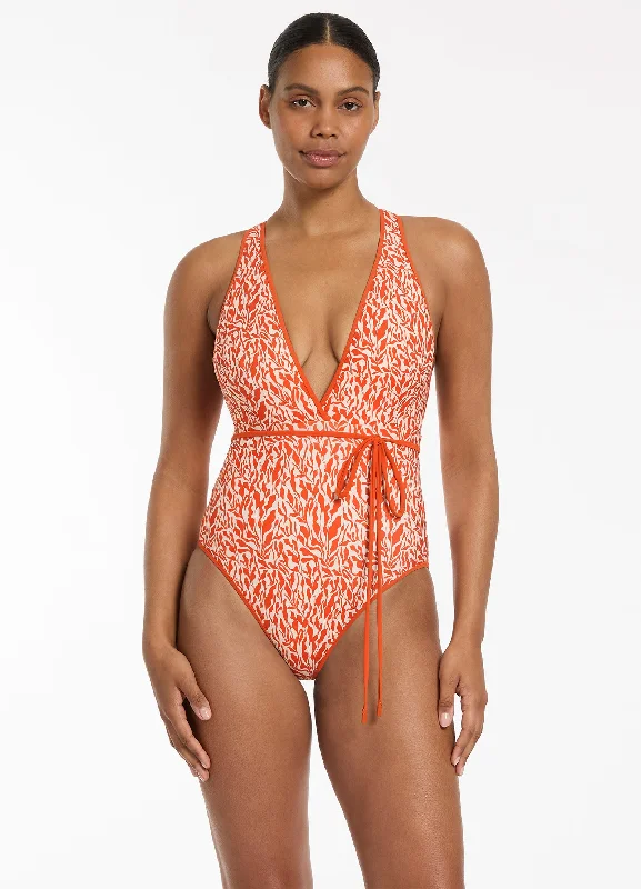 Midnight Madness Sereno Ditsy Tie One Piece - Coral