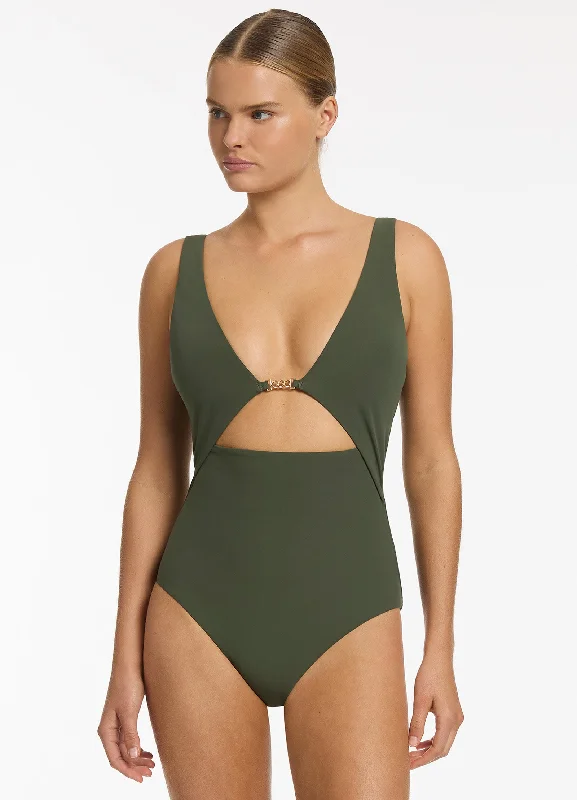 Today's Special Lien Plunge One Piece - Olive